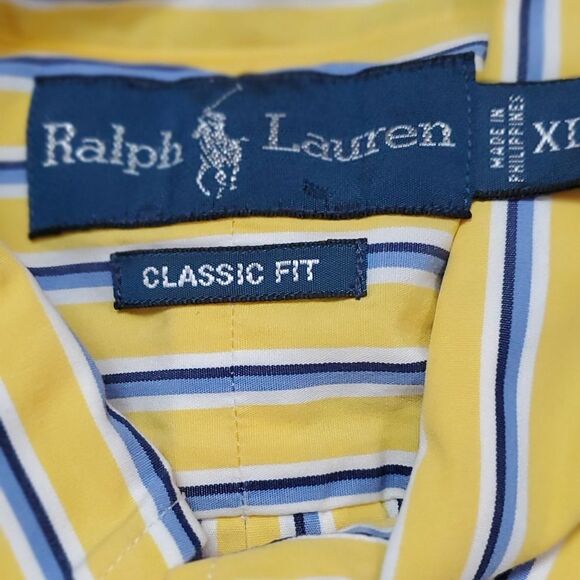 Ralph Lauren Yellow, Blue & White Striped Classic Dress Shirt - Picture 7 of 7